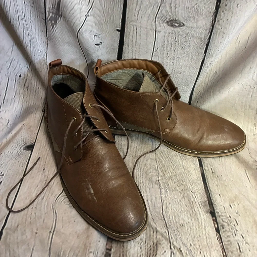 Seven91 Men’s Cognac Brown Faux Leather Lace‎ Up Chukka Boot Casual Shoes Sz 12
